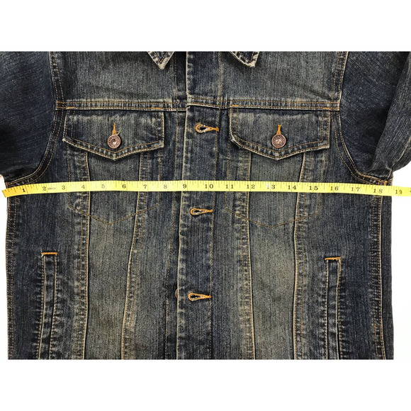 Old Navy Blue Jeans Trucker Denim Jean Jacket Size Large for Junior Dk Wash Y2K - Picture 9 of 10